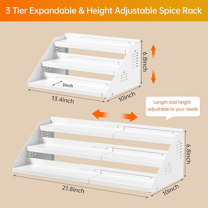 RCHYFEED Spice Rack Organizer for Cabinet, Expandable 3 Tiered Spice Rack - Image 5