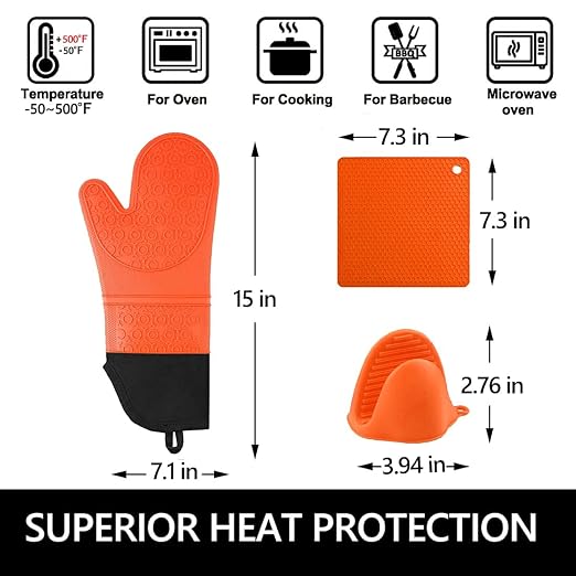 Silicone Oven Mitts and Pot Holders Set, MTZRFLL Extra Long Heat Resistant Oven - Image 6