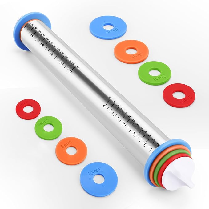 Rolling Pin with Adjustable Thickness Rings by Unknown