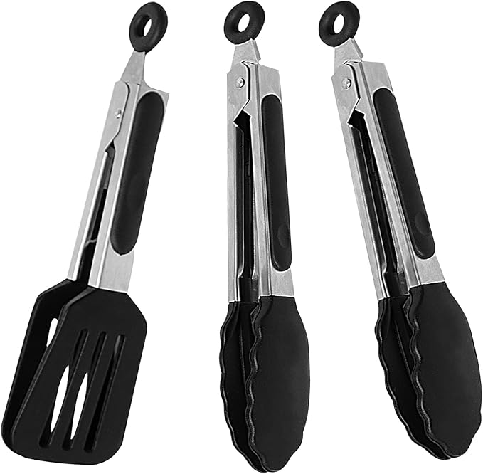 Mini Silicone Serving Tongs Set of 3, Small Kitchen Tongs by Pharamat
