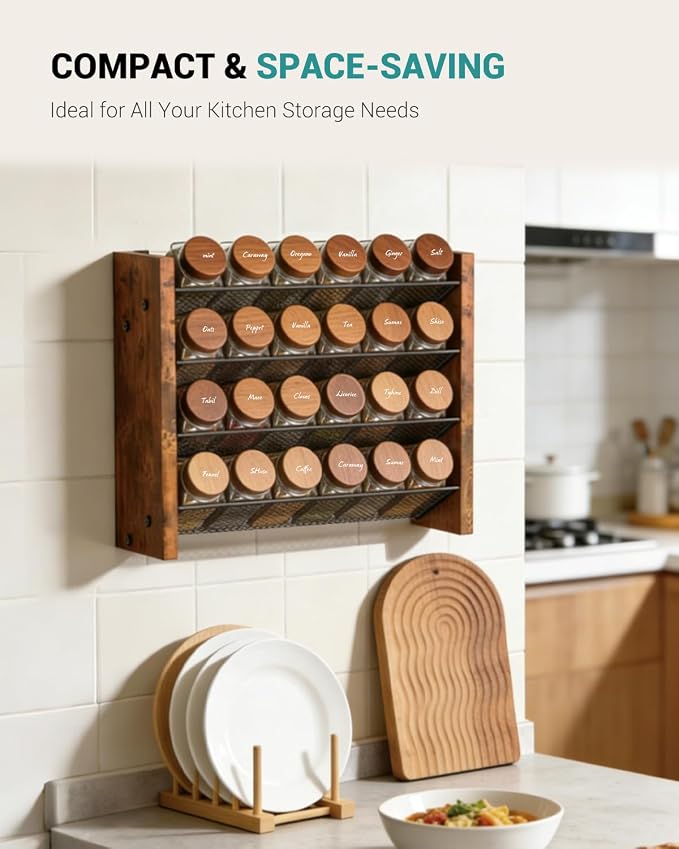 NESAPTO Spice Rack Organizer for Cabinet, Wood 4-Tier Vertical Seasoning - Image 5