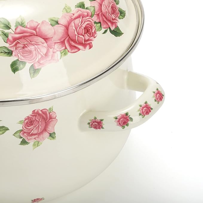 SOUJOY Enamel Stockpot with Lid, 2.8 Quart Retro Cooking Pot, Vintage Floral - Image 3