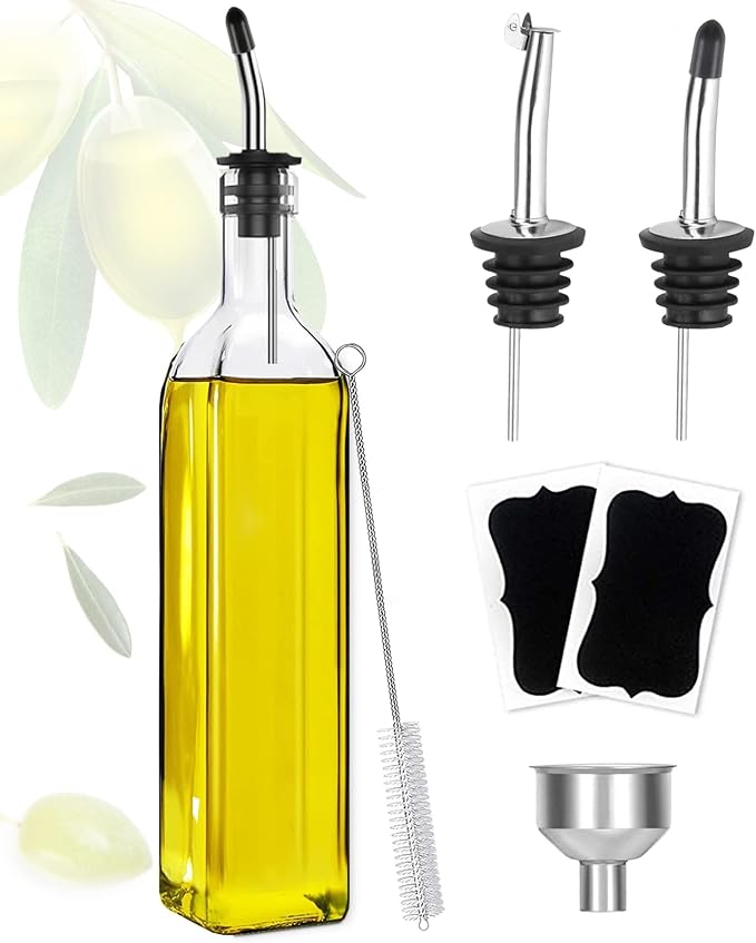 Showvigor Olive Oil Dispenser, 17oz/500ml Square Tall Glass Container by Showvigorismorethanjustabranditsalifestyle