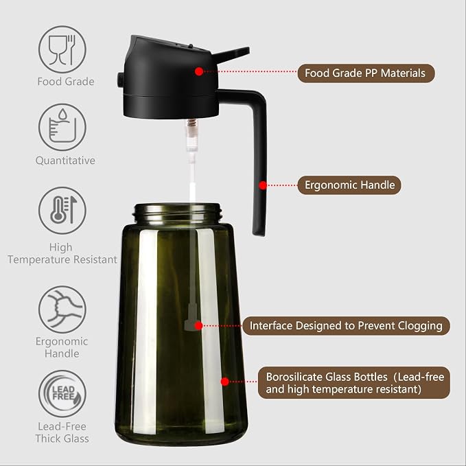 SWEET VIEW 2PCS Olive Oil Dispenser and Oil Sprayer – 16oz/470ml Glass - Image 5
