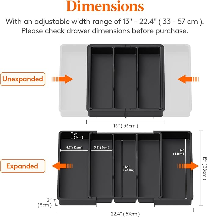 Lifewit Utensil Organizer for Kitchen Drawers, Expandable Cooking Utensil Tray - Image 2