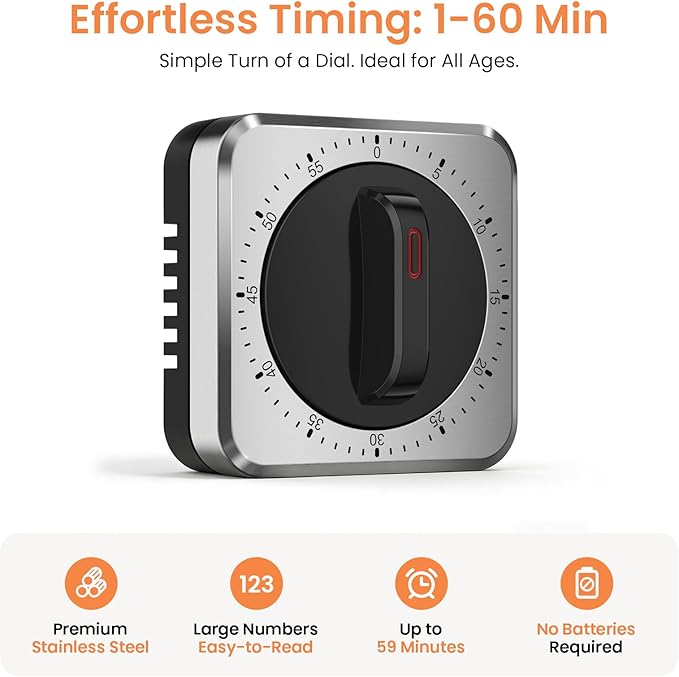 Mechanical Kitchen Timer with Magnet: Wind Up Cooking Timer Clock with Loud - Image 6