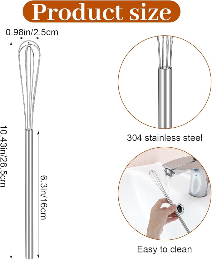 Hecila 1PC Mini Whisk Stainless Steel Mixer Compact Small Whisks - Image 2