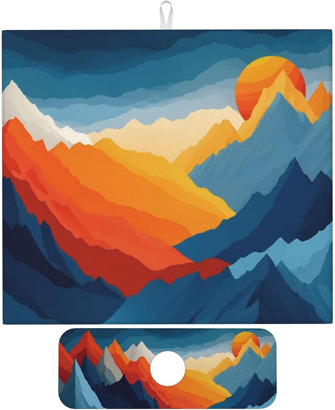 Colorful Mountains Sunset Dish Drying Mat by Unknown