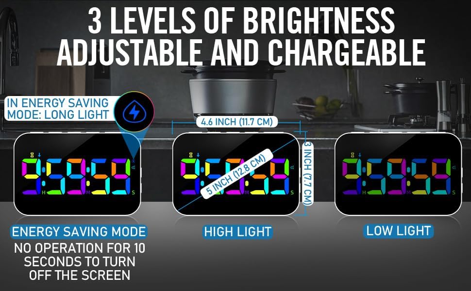 Kitchen Digital RGB Timer, Rechargeable, Vibration Mode