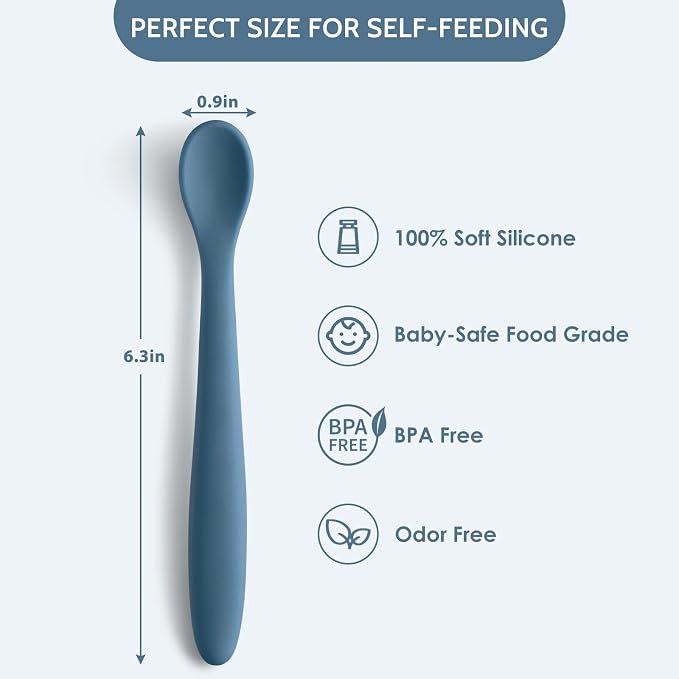 6 Piece Silicone Baby Feeding Spoons, First Stage Infant Soft-Tip Easy on Gums - Image 2