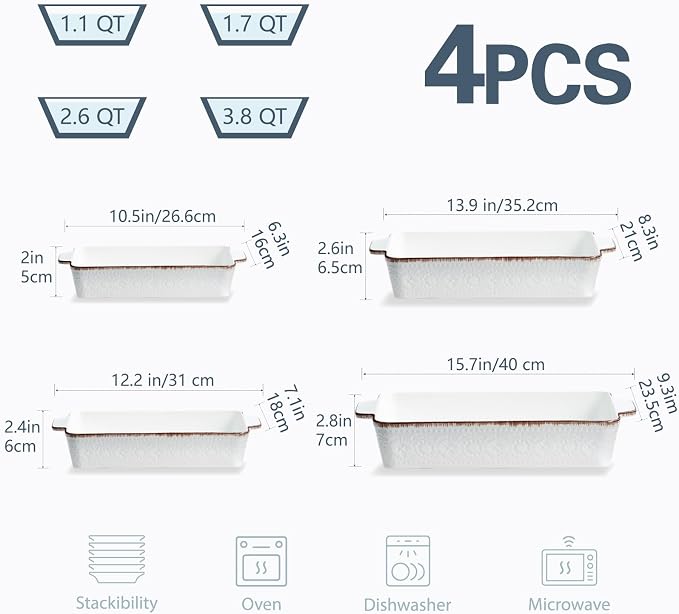 ONEMORE Casserole Dishes for Oven, Ceramic Baking Dish Set of 4, Non-Stick - Image 2