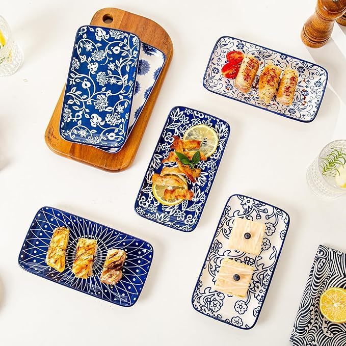 8.1" x 4.5" Ceramic Rectangle Salad Plates Set of 6