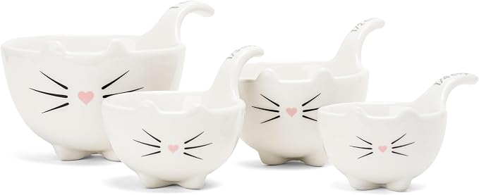 White Cat Measuring Cups & Spoons Gift Set – Ceramic Kitchen Tools - Image 2
