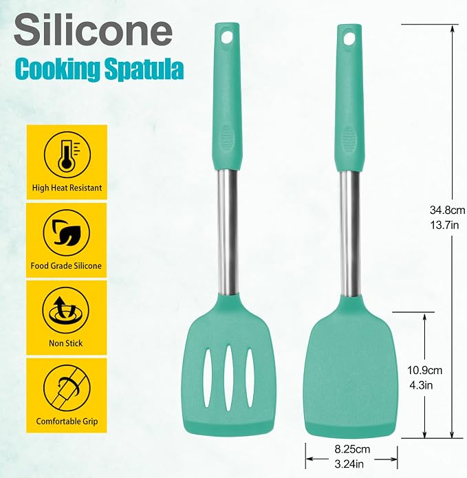 2 Pack Spatulas, Solid & Slotted Silicone Spatula Set, Stainless Steel Handle - Image 2