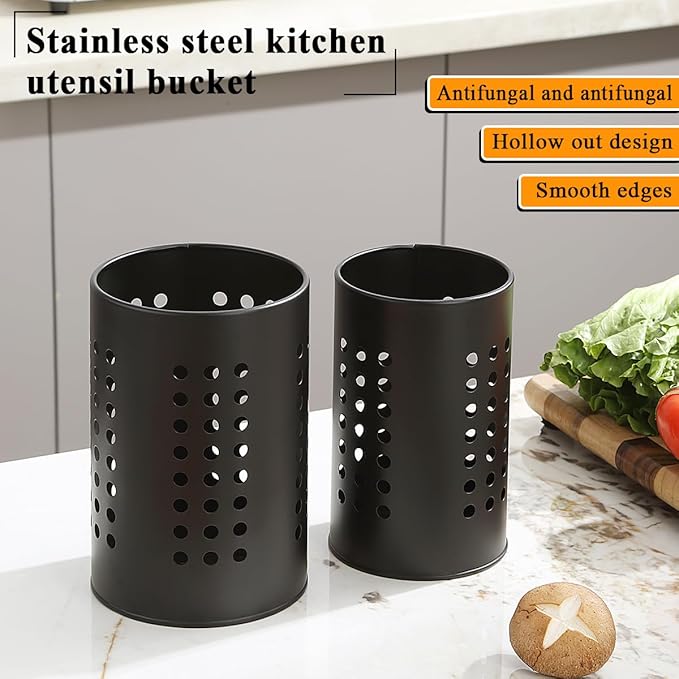 Evanda Kitchen Utensils Holder for Countertop Pack of 2, Stainless Steel Black - Image 3