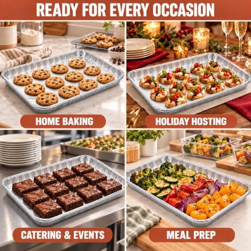 25 Pack Disposable Cookie Sheets, 16.1 x 10.2 Inch Aluminum Baking