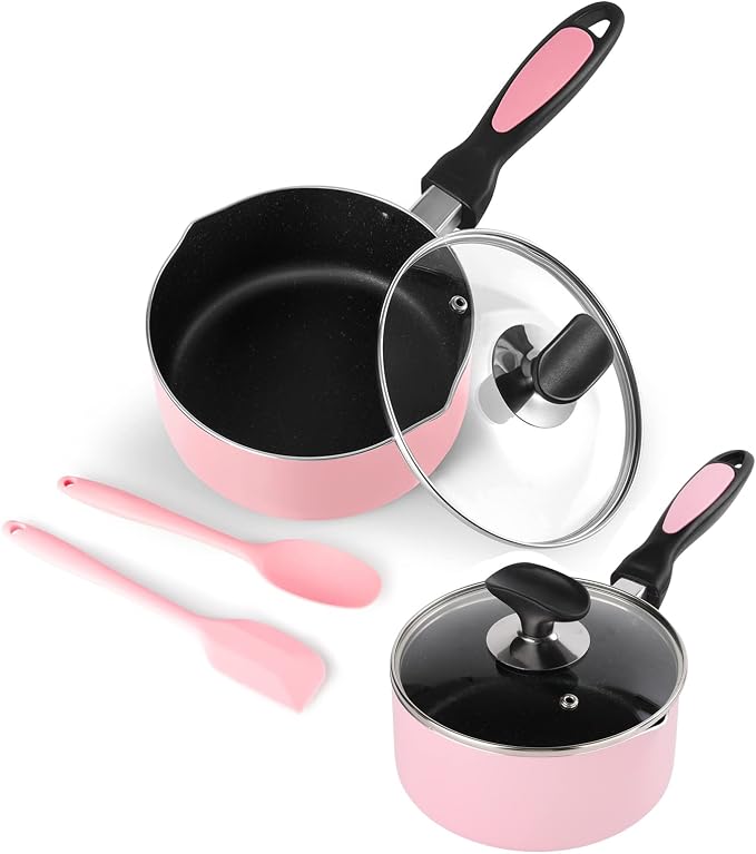 Nonstick Saucepan Set with Lid, Non Stick 1Qt & 2Qt Sauce Pan Set with Glass - Image 6