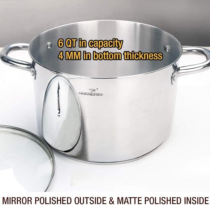 HOMICHEF Stock Pot 6 Quart Nickel Free Stainless Steel - 6 Qt Soup Pot - Small - Image 2