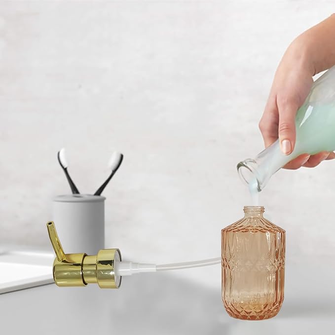 Glass Soap Dispenser with Gold Pump, 15oz Liquid Hand Dispenser, Refillable - Image 3
