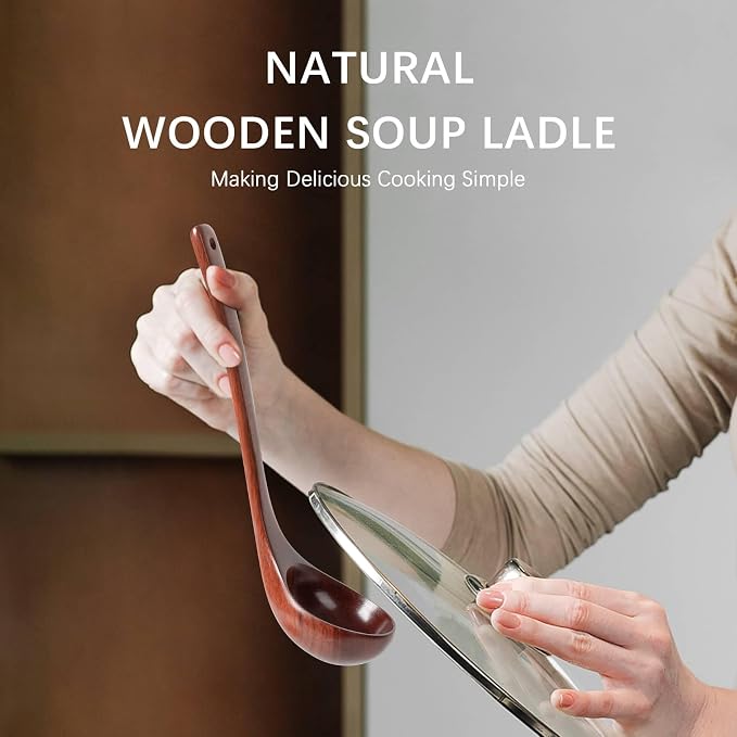 Wooden Soup Ladle, 10.8" Handle, 1.6 fl oz Medium Scoop Utensil - Image 4