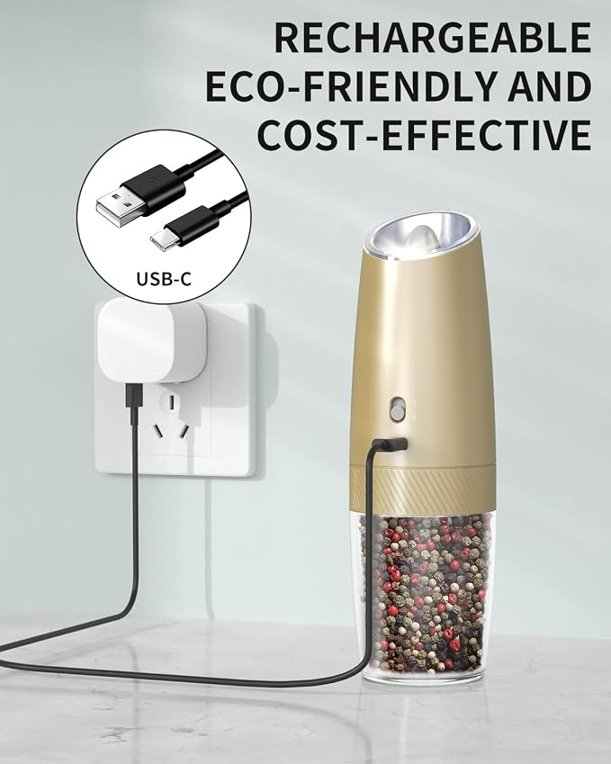 CIRCLE JOY 2-Speed Gravity Electric Pepper Grinder, Rechargeable Salt Grinder - Image 5