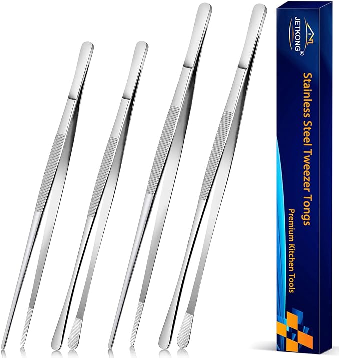 JETKONG 4 Pcs Kitchen Tweezers Tongs Stainless Steel Cooking Tweezers Set by JETKONG