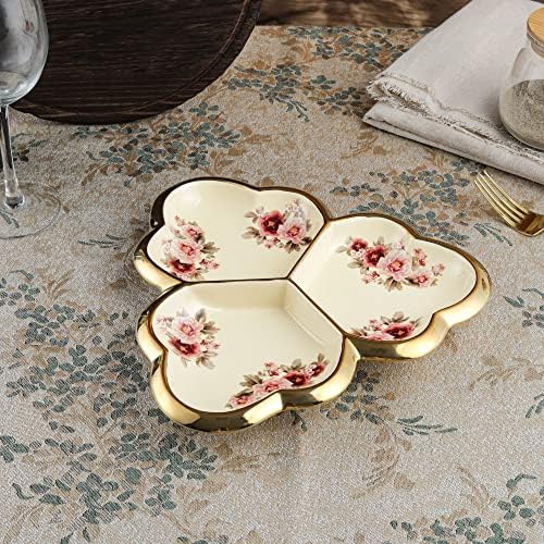 fanquare 3 Compartment Gold Floral Porcelain Platter