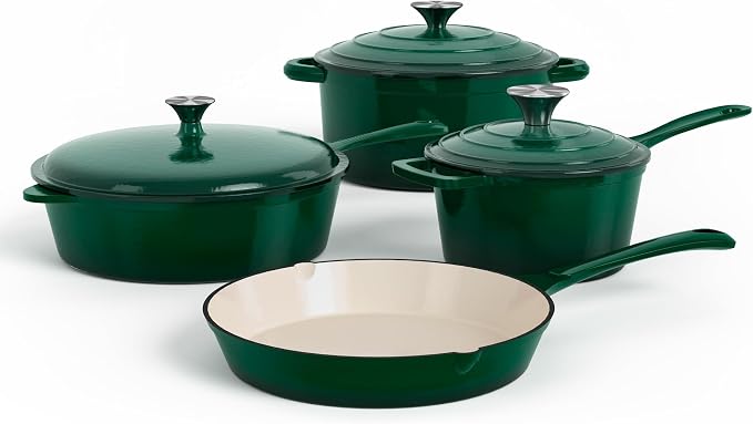 DishDelight Enameled Cast Iron Pots and Pans Set, 7 Piece Dutch Oven Set by DishDelight