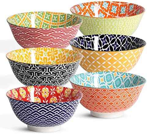 Metahom Ceramic Cereal Bowls Set of 6, Colorful Soup Bowls 23 Oz