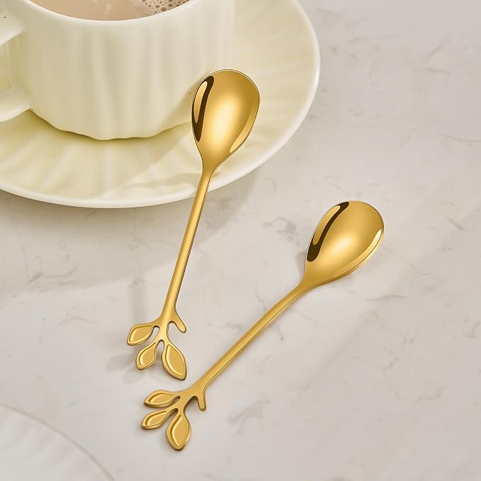 AnSaw Elegant Gold Leaf Coffee Spoons - Image 4
