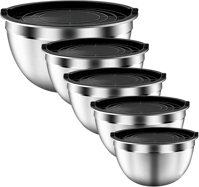 Mixing Bowls with Airtight Lids Set, Large Prep Metal Mixing Bowls by ZEENSUY