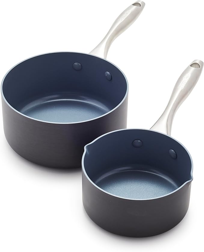 GreenPan Lima Hard Anodized Healthy Ceramic Nonstick 1QT and 2QT Saucepan Pot by GreenPan