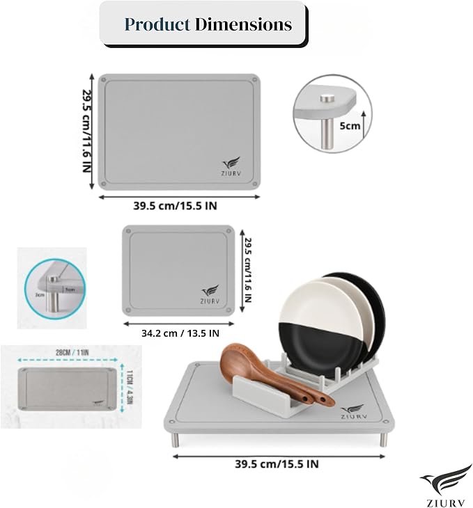 6 PCS Stone Drying Mat Set for Kitchen Counter, 2 Large Diatomaceous Earth Dish - Image 3