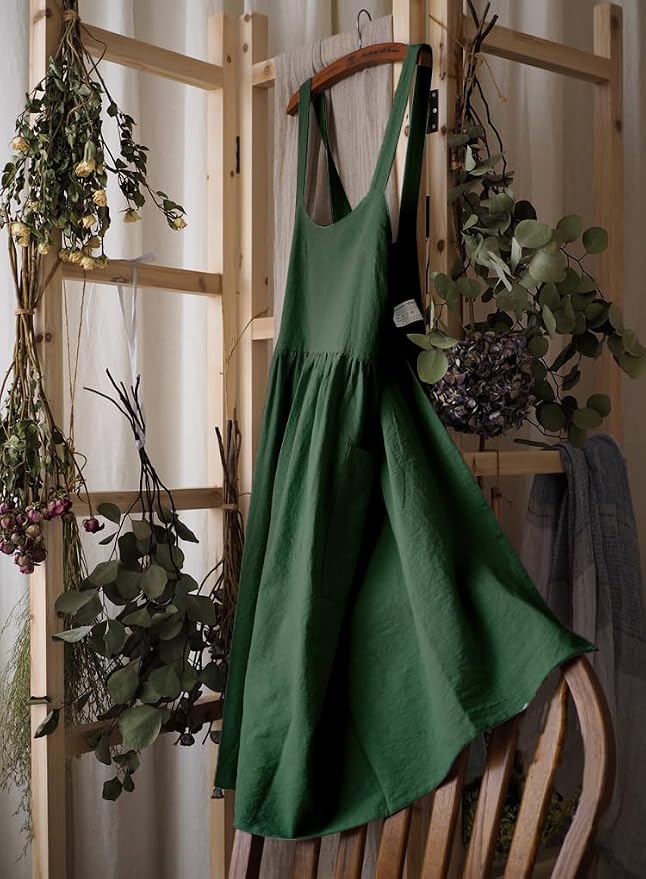 Uaussi Cotton Linen Apron Cross Back Work Apron - Image 2