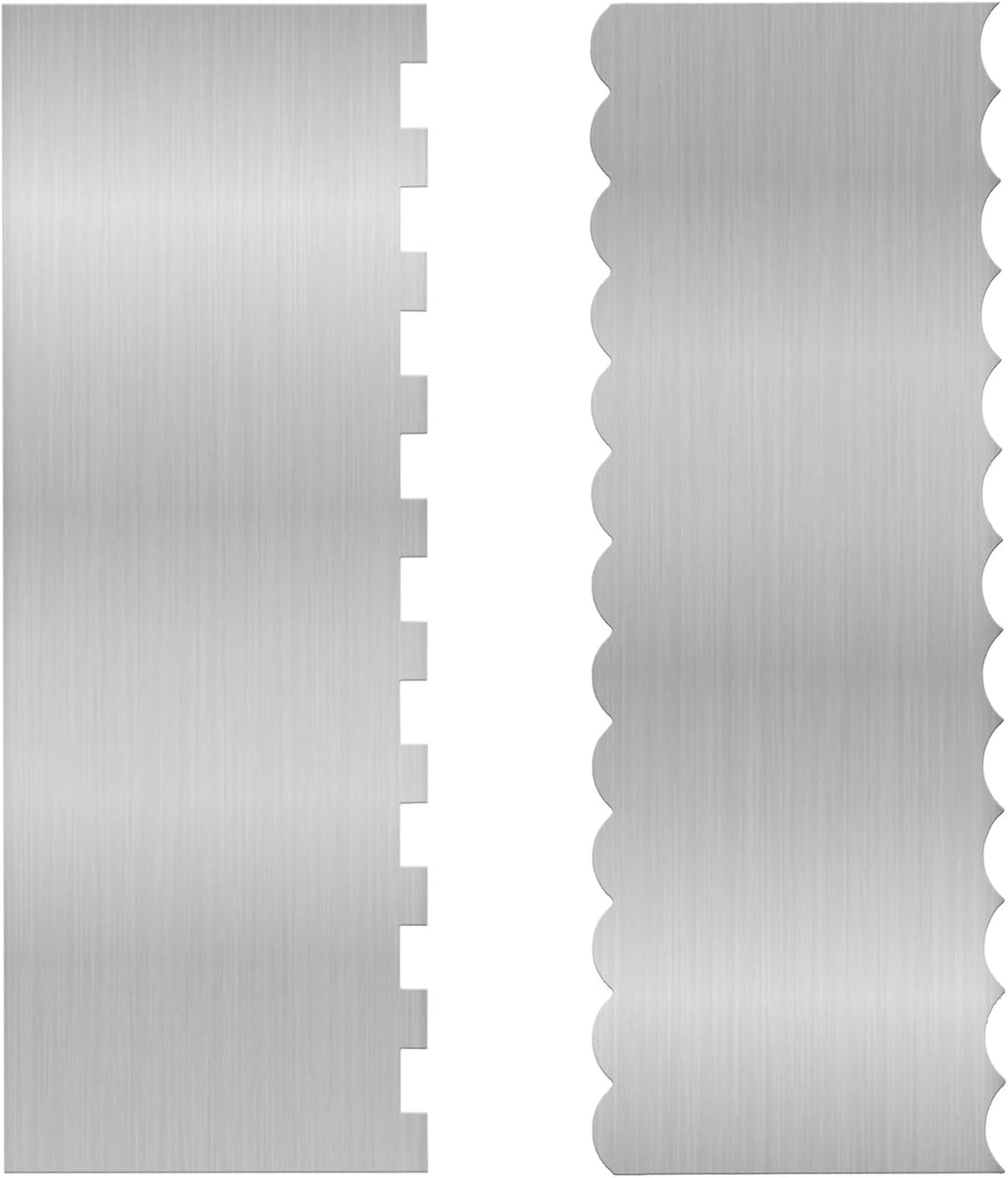 2 Pieces 8.7 Inche Stainless Steel Cake Scraper Double Sided Patterned