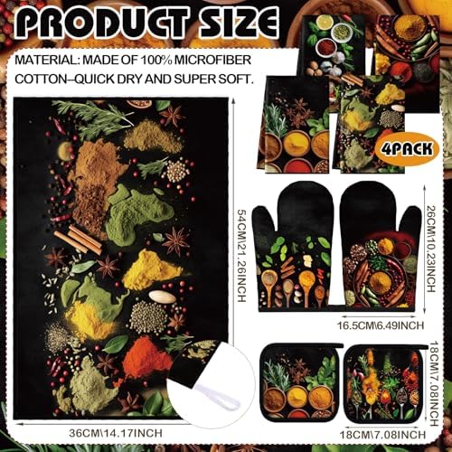 Teenyyou 8 Pcs Colorful Spices Kitchen Towels, Pot Holders and Oven