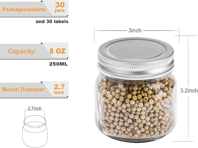 Mason Jars 8 oz 30 Pack- Small Mason Jars - Image 4
