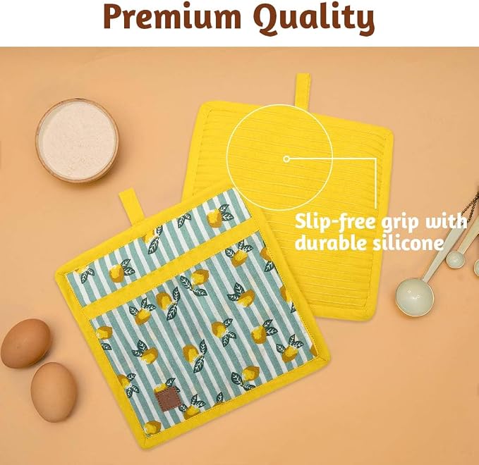 Folkulture Pot Holders for Kitchen | Pack of 2 Ribbed Soft Silicone Hot Pads - Image 5