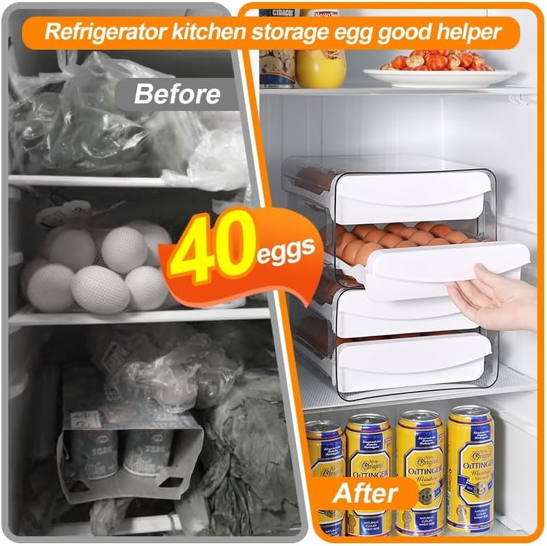 SYLAB Egg Holder for Refrigerator - 32 Eggs Capacity, 2-Tier Stackable