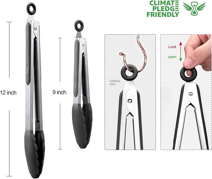 HOTEC Premium Stainless Steel Locking Kitchen Tongs - Image 7