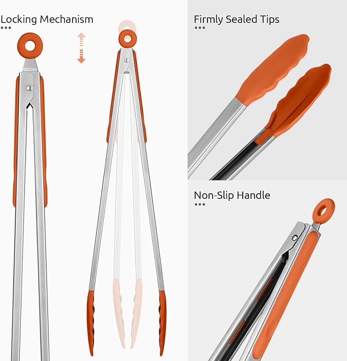 600ºF Heat Resistant Kitchen Tongs: U-Taste 16 inch Extra Long Large Silicone - Image 6