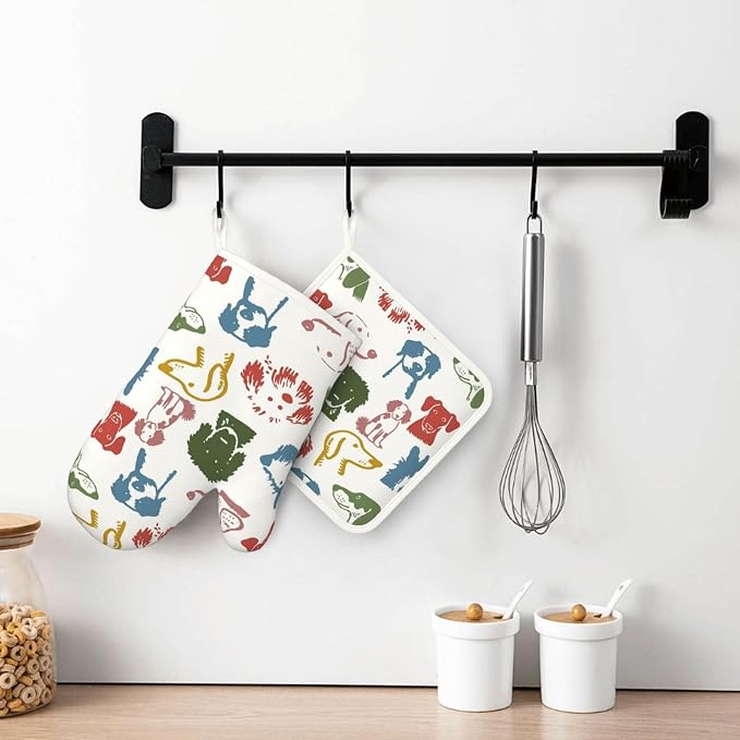 Cute Colorful Dog Puppy Silicone Oven Mitts Pan Mats Set of 2, Heat Resistant - Image 6