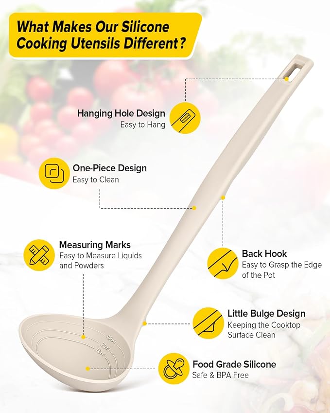 Silicone Pasta Fork and Soup Ladle Set, Heat Resistant Non Stick Kitchen - Image 2