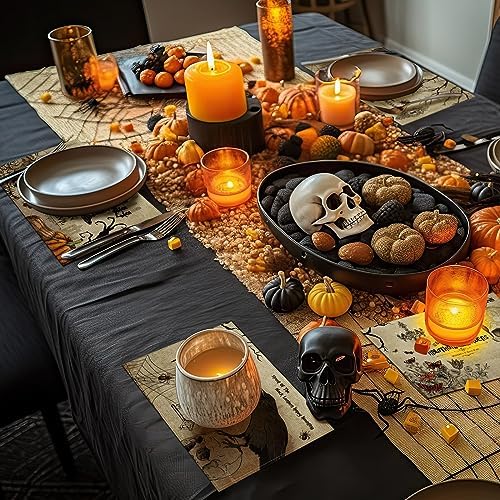 Umigy 6 Pcs Halloween Placemats 12"x18" Gothic Bat Placemats Kitchen
