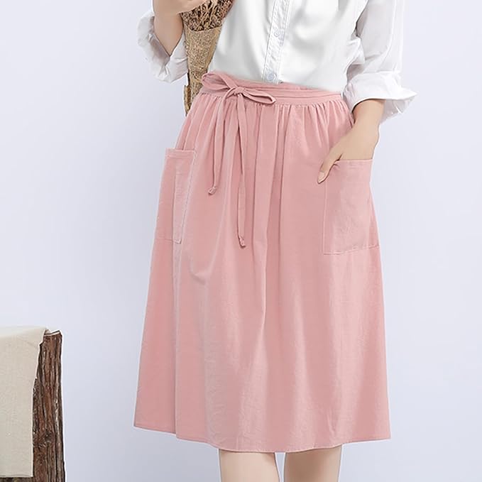 Cotton Linen Half Apron for Women Vintage Waist Apron Ruffle Plain Bright Color - Image 3