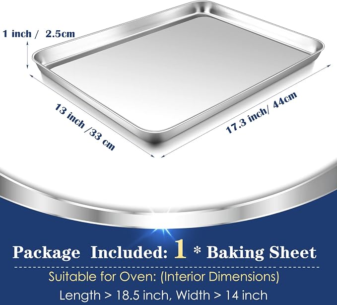 P&P CHEF 17.3 Inch Baking Cookie Sheet, Oven Pan Tray Stainless Steel Sheet Pan - Image 2
