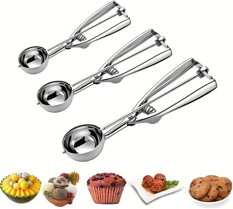 3Pcs Ice Cream Scoop, Cookie Scoops, Stainless Steel Cookie Scooper