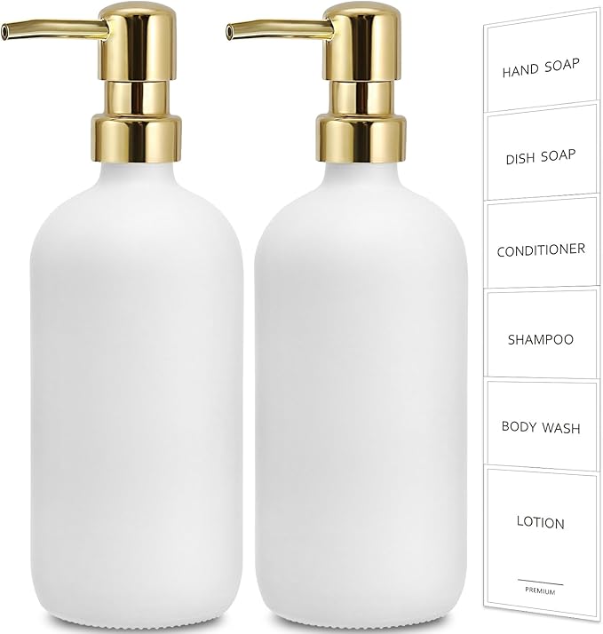 GMISUN White Soap Dispenser, 2 Pack Glass Hand Soap Dispensers Bathroom by GMISUN
