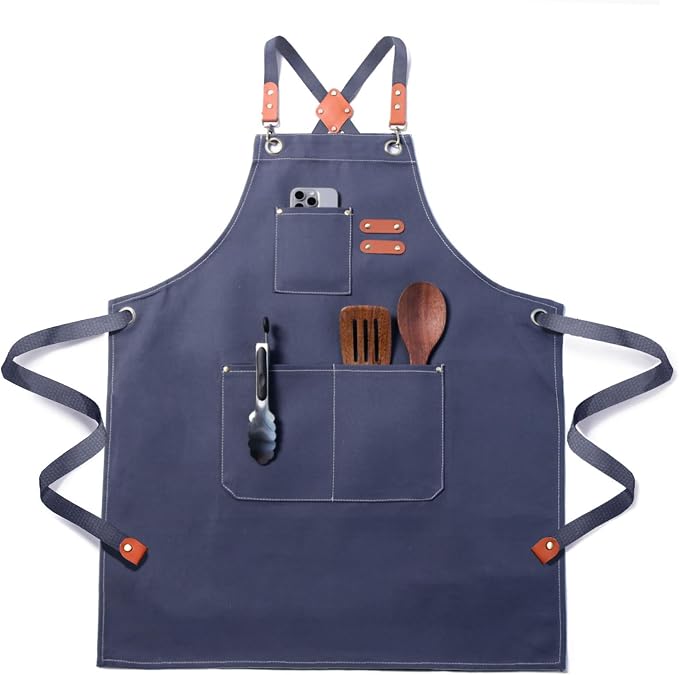 Plus Size Kitchen Apron for Men Women, Cross Back Cotton Canvas Chef Apron by Unknown