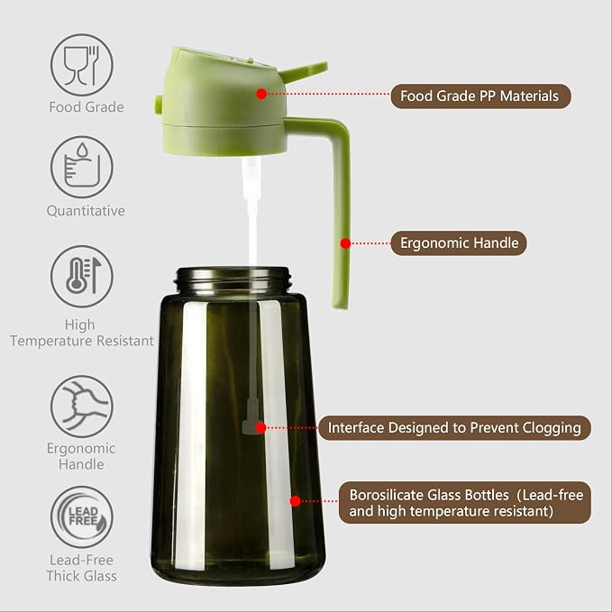SWEET VIEW 2PCS Olive Oil Dispenser and Oil Sprayer – 16oz/470ml Glass - Image 5